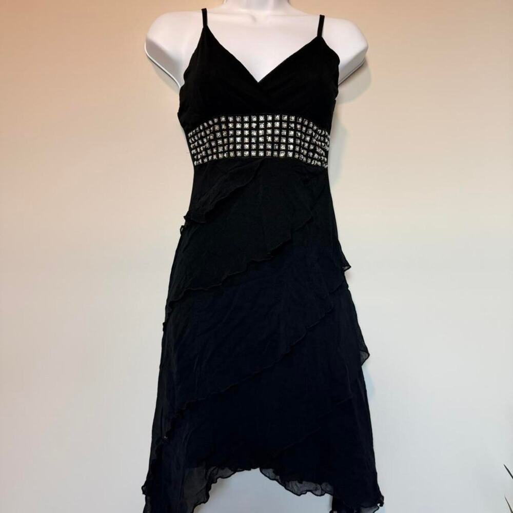 Black chiffon asymmetrical dress with
